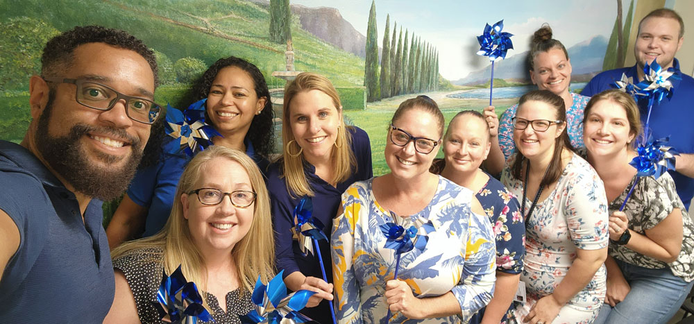 Group of people wearing blue